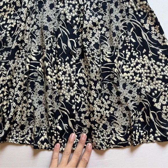 BA&SH black cream floral short puff sleeve button up mini dress - Picture 2 of 7